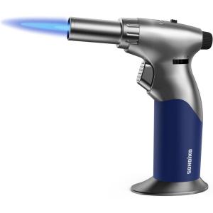 imageSondiko Powerful DUAL Style Flame Butane Torch Lighter 2 Pack Adjustable Flame Refillable Blow Torch with Continuous Flame Lock for CookingButane Is Not IncludedGrey  Blue