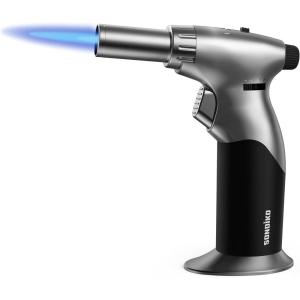 imageSondiko Powerful DUAL Style Flame Butane Torch Lighter 2 Pack Adjustable Flame Refillable Blow Torch with Continuous Flame Lock for CookingButane Is Not IncludedSilver  Black