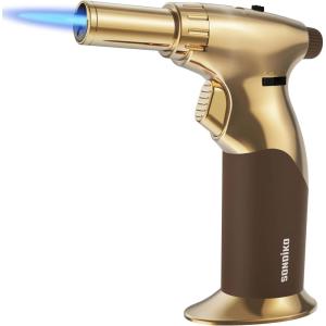 imageSondiko Powerful DUAL Style Flame Butane Torch Lighter 2 Pack Adjustable Flame Refillable Blow Torch with Continuous Flame Lock for CookingButane Is Not IncludedGold and Brown