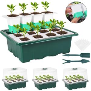 imageSondiko Seed Starter Tray with Soft Silicone Cells 48Cell Reusable Seed Trays Seed Starter Kit 4 Pack Seedling Starter Trays with Humidity Dome Base Mini Greenhouse Germination Kit48Cell