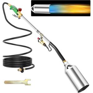 imageSondiko Propane Torch Weed Burner with 10 FT Hose High Output Weed Torch Flamethrower 30quot Detachable Long Arm Heavy Duty Blow Torch with Flame ControlPROPANE TANK NOT INCLUDEDGreen Big Torch
