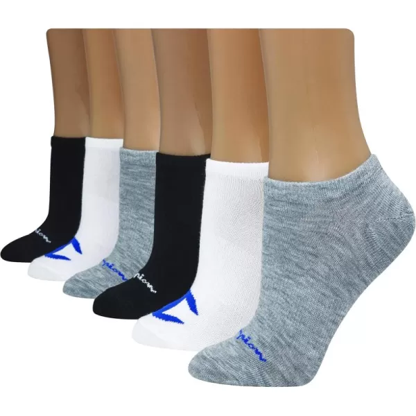 imageChampion Womens Socks Performance No Show Socks Womens Athletic Cushioned Socks 6Pair PackGrey HeatherWhiteBlack