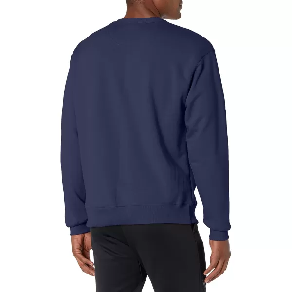 imageChampion Mens Powerblend Fleece Crew Block OutlineAthletic NavyForsythia Block Outline