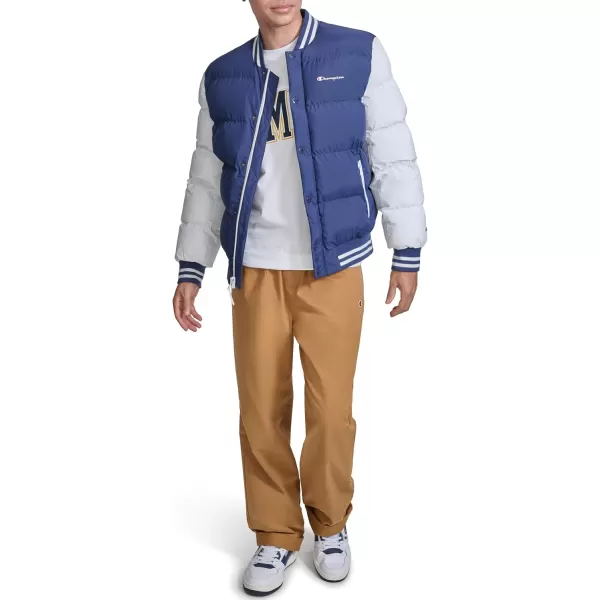 imageChampion Mens Varsity Bomber Puffer JacketNavyWhite