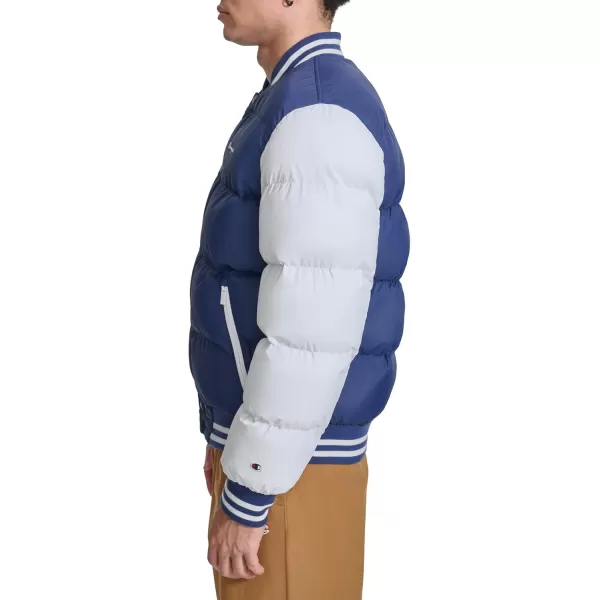 imageChampion Mens Varsity Bomber Puffer JacketNavyWhite