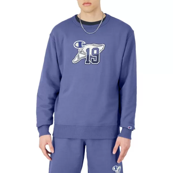 imageChampion Mens Powerblend Fleece Crew Block OutlineStone Crush Blue Winged Foot Patch