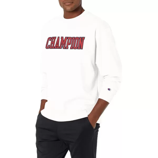 imageChampion Mens Powerblend Fleece Crew Block OutlineWhiteNew Ripe Red Block Outline