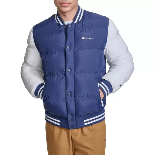 imageChampion Mens Varsity Bomber Puffer JacketNavyWhite