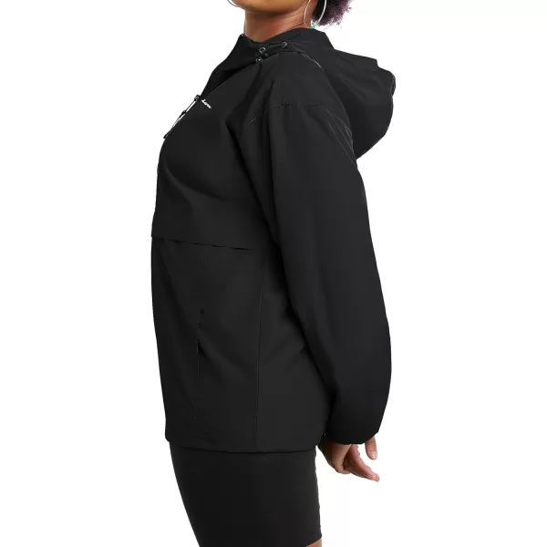 imageChampion Womens Packable WaterResistant Windbreaker JacketBlack Small Script