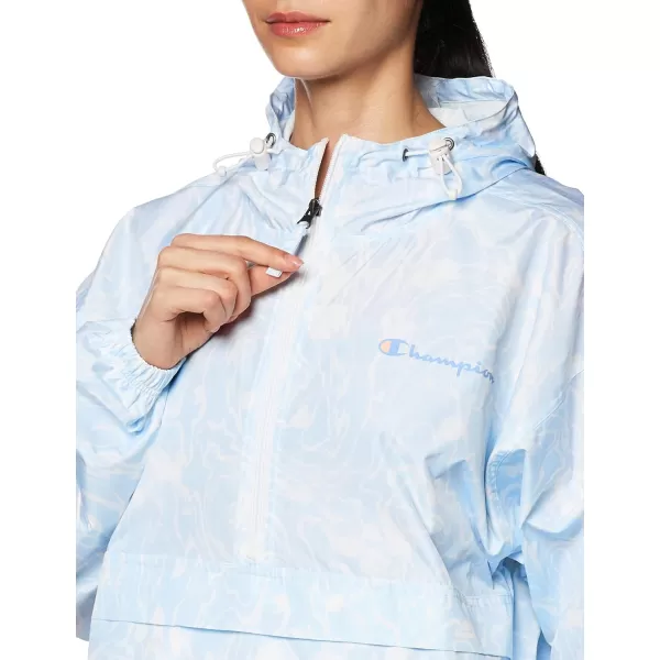 imageChampion Womens Packable WaterResistant Windbreaker JacketMarble Wave Ciel Blue Small Script