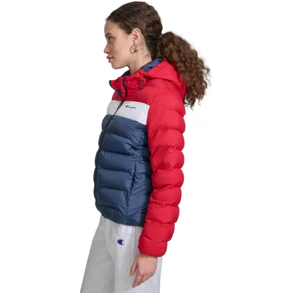 imageChampion Womens Quilted Coat Packable Puffer Jacket with HoodRedNavy Combo