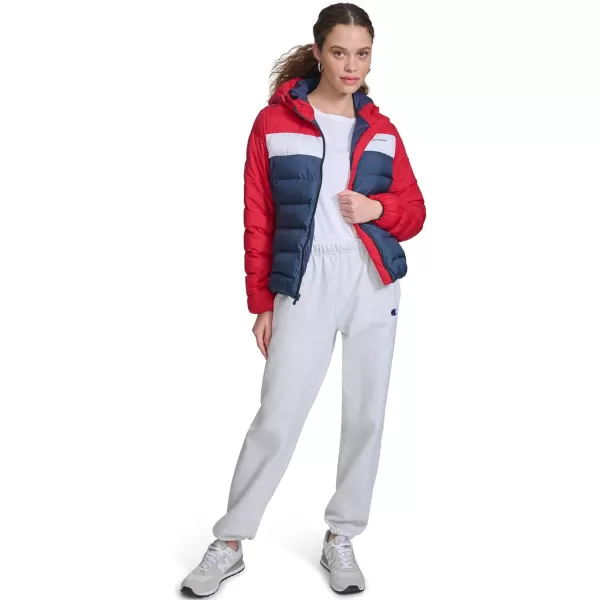 imageChampion Womens Quilted Coat Packable Puffer Jacket with HoodRedNavy Combo