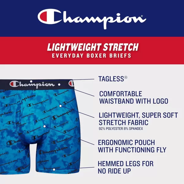 imageUnderwear Boxer Briefs Everyday Active Lightweight Stretch 3packBlue Print With Champion LogoNavySilverstone  3 Pack