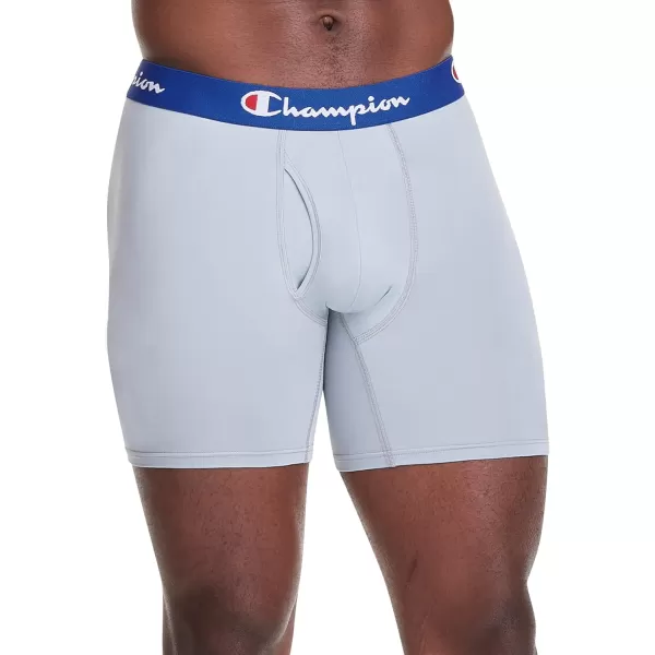 imageUnderwear Boxer Briefs Everyday Active Lightweight Stretch 3packBlue Print With Champion LogoNavySilverstone  3 Pack