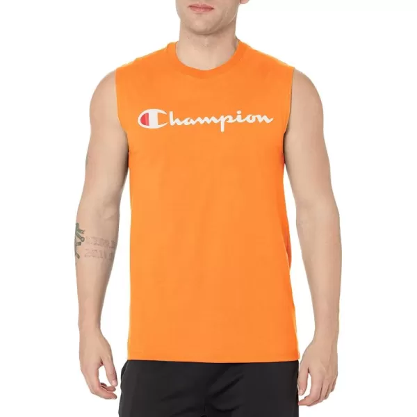 imageChampion Mens Big and Tall Sleeveless Tank Top ShirtsCapri Orange Script