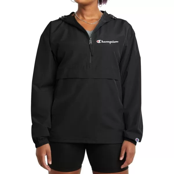 imageChampion Womens Packable WaterResistant Windbreaker JacketBlack Small Script