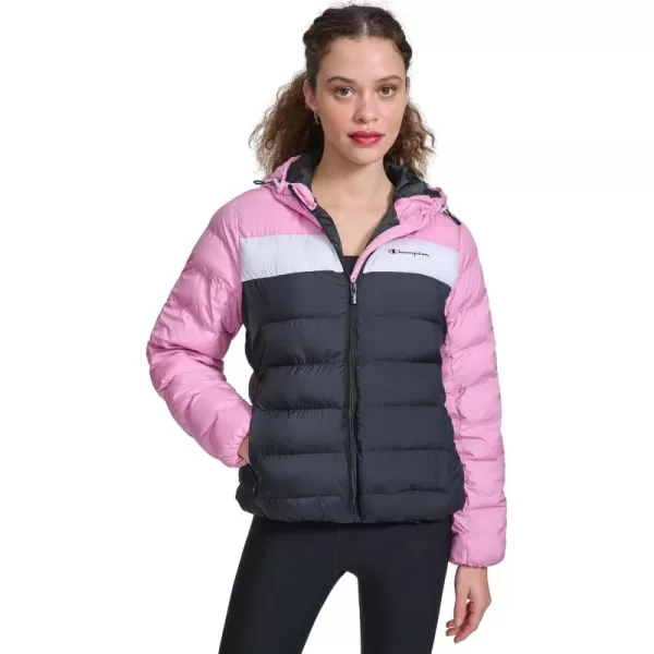 imageChampion Womens Quilted Coat Packable Puffer Jacket with HoodMauveNavy Combo