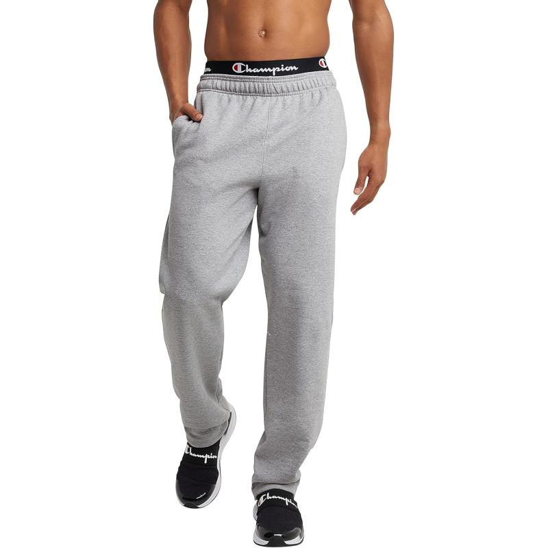 imageChampion Mens Sweatpants Powerblend Fleece Openbottom Sweatpants Reg Or Big ampamp TallOxford Gray C Patch Logo