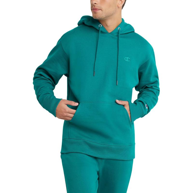 imageChampion Powerblend Fleece Comfortable Hoodie Sweatshirt for Men Reg Or Big ampamp TallDark Emerald C Logo