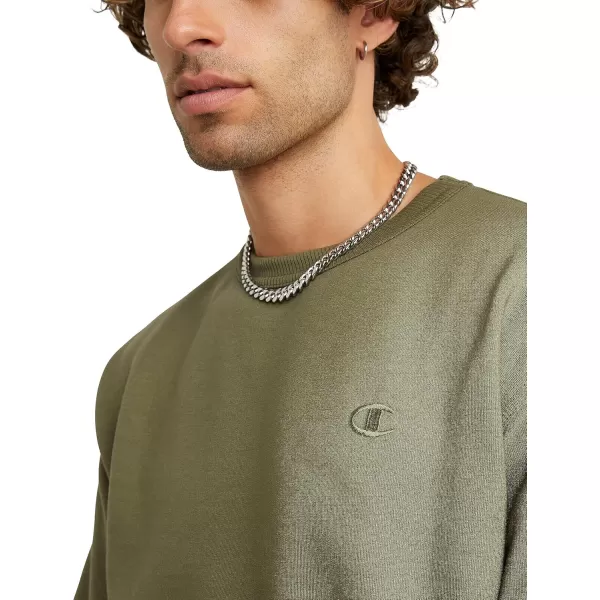 imageChampion Mens Crewneck Powerblend Fleece Sweatshirt Crewneck Sweatshirts Reg Or Big ampamp TallCargo Olive C Logo