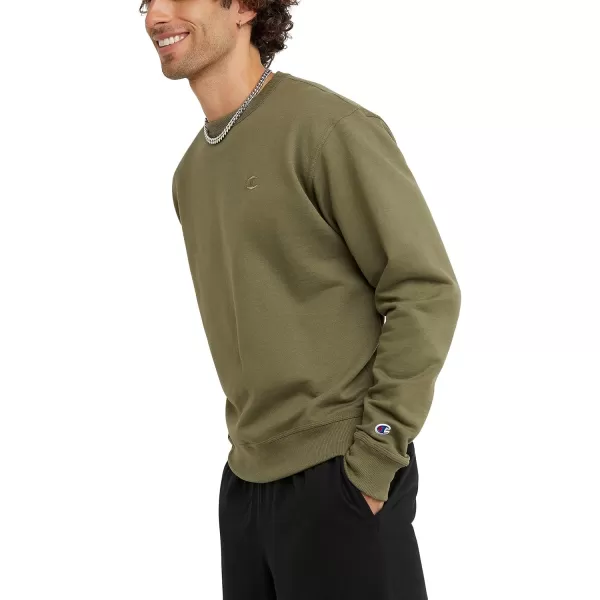 imageChampion Mens Crewneck Powerblend Fleece Sweatshirt Crewneck Sweatshirts Reg Or Big ampamp TallCargo Olive C Logo