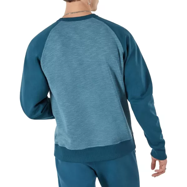 imageChampion Mens Crewneck Powerblend Fleece Sweatshirt Crewneck Sweatshirts Reg Or Big ampamp TallMetallic Teal Stripe C Logo