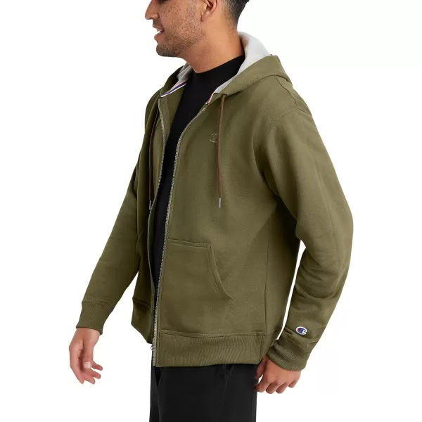 imageChampion Mens Zipup Hoodie Powerblend Zipup Hoodie Sweatshirt for Men Reg Or Big ampamp TallCargo Olive C Logo