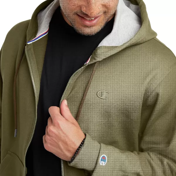 imageChampion Mens Zipup Hoodie Powerblend Zipup Hoodie Sweatshirt for Men Reg Or Big ampamp TallCargo Olive C Logo