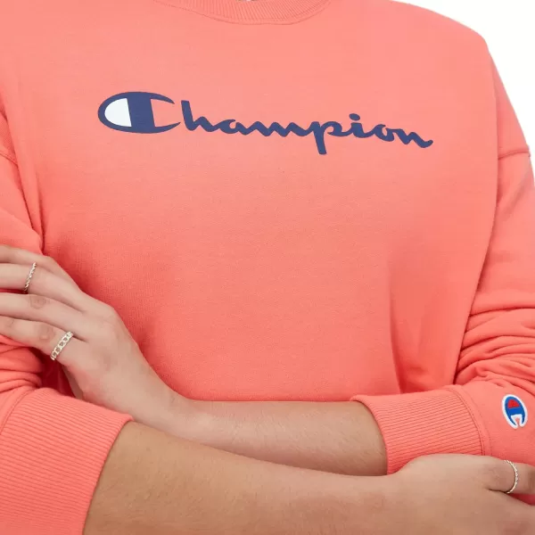 imageChampion Womens Crewneck Sweatshirt Powerblend Fleece Sweatshirt Best Sweatshirt for Women Plus Size AvailableHigh Tide Coral Script