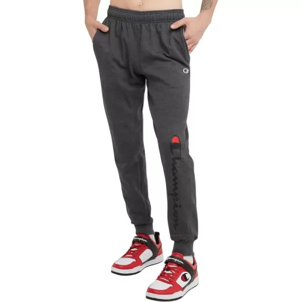 imageChampion Mens Joggers Powerblend Fleece Joggers Comfortable Sweatpants for Men Reg or Big ampamp TallGranite Heather Script