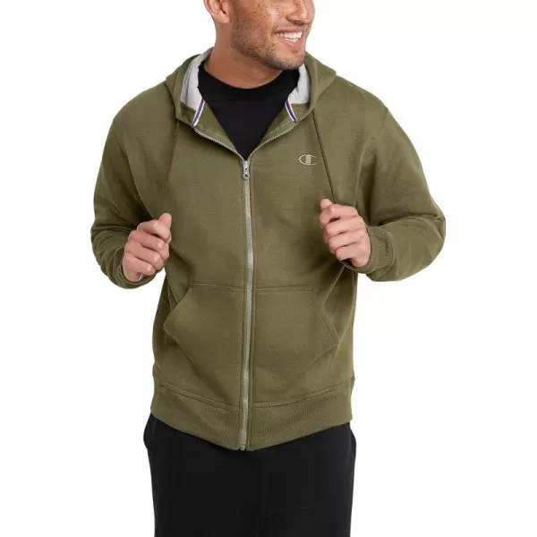 imageChampion Mens Zipup Hoodie Powerblend Zipup Hoodie Sweatshirt for Men Reg Or Big ampamp TallCargo Olive C Logo