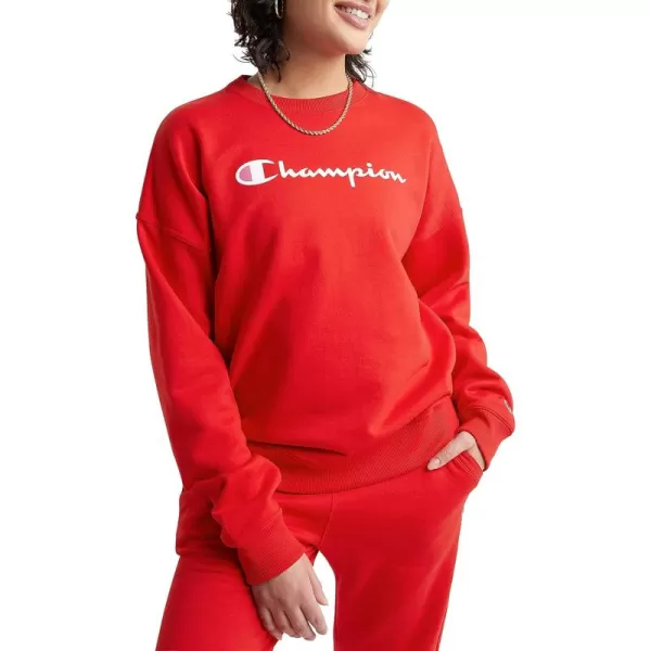 imageChampion Womens Crewneck Sweatshirt Powerblend Fleece Sweatshirt Best Sweatshirt for Women Plus Size AvailableCheerful Red Script