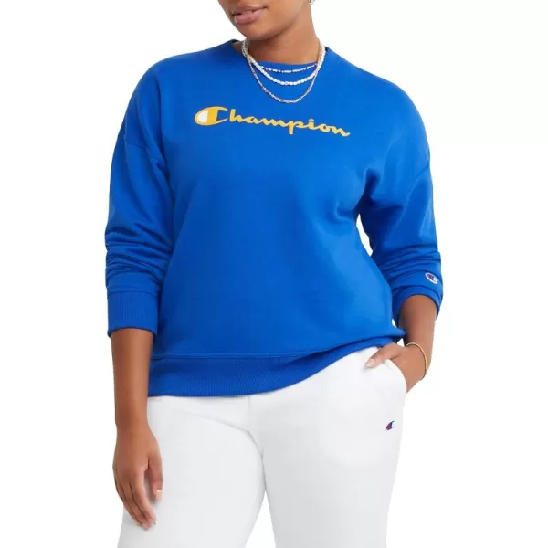 imageChampion Womens Crewneck Sweatshirt Powerblend Fleece Sweatshirt Best Sweatshirt for Women Plus Size AvailableDeep Dazzling Blue Script