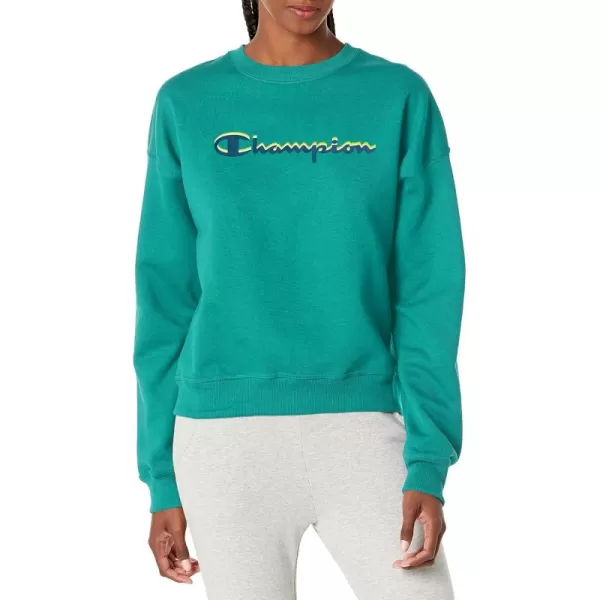 imageChampion Womens Crewneck Sweatshirt Powerblend Fleece Sweatshirt Best Sweatshirt for Women Plus Size AvailableGreen Reef Double Script