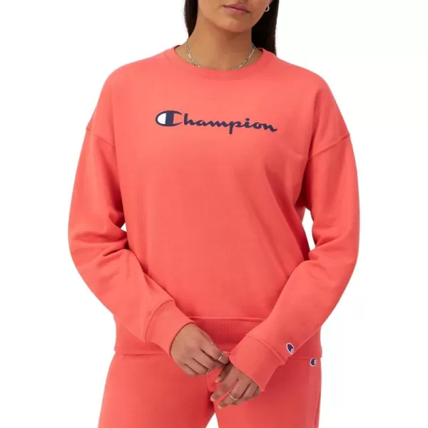 imageChampion Womens Crewneck Sweatshirt Powerblend Fleece Sweatshirt Best Sweatshirt for Women Plus Size AvailableHigh Tide Coral Script