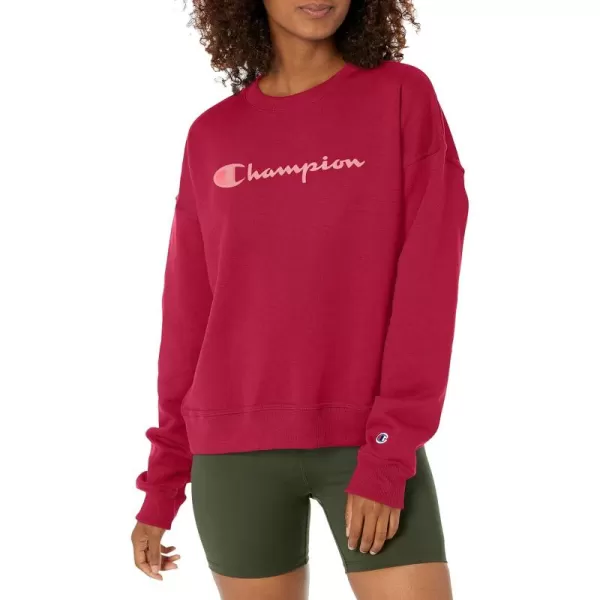 imageChampion Womens Crewneck Sweatshirt Powerblend Fleece Sweatshirt Best Sweatshirt for Women Plus Size AvailableTartan Red Script