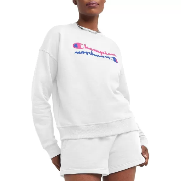 imageChampion Womens Crewneck Sweatshirt Powerblend Fleece Sweatshirt Best Sweatshirt for Women Plus Size AvailableWhite Mirrored Puff Script