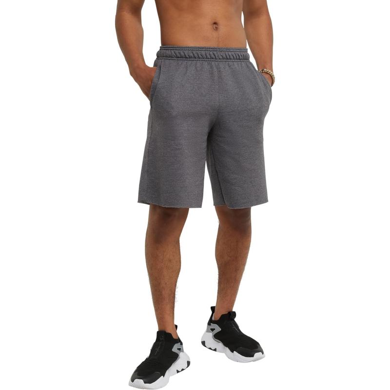 imageChampion Mens Shorts Powerblend Fleece Midweight Shorts Athletic Shorts with Pockets Reg Or Big ampamp TallGranite Heather C Patch Logo