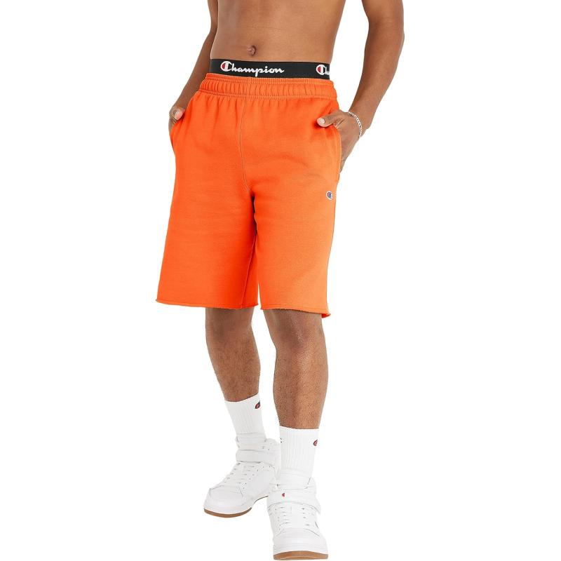 imageChampion Mens Shorts Powerblend Fleece Midweight Shorts Athletic Shorts with Pockets Reg Or Big ampamp TallLaser Orange C Patch Logo