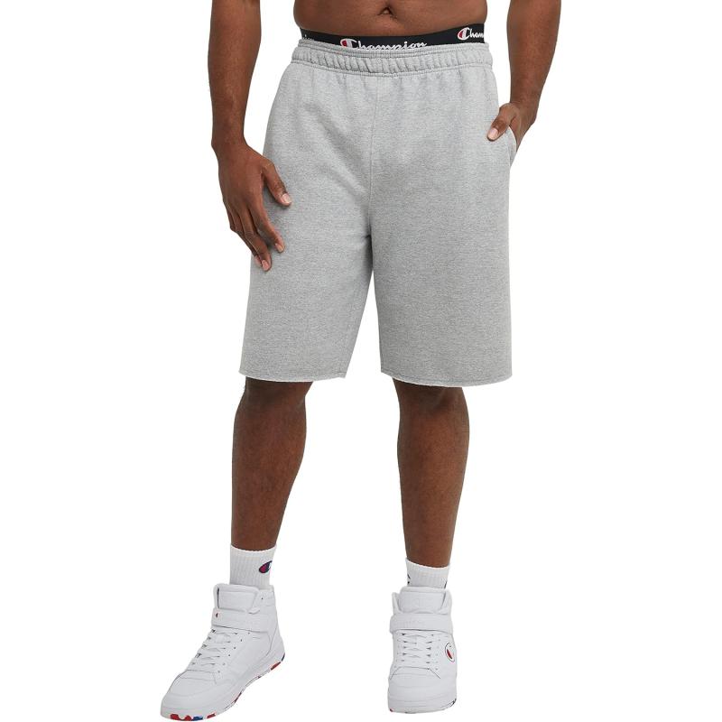 imageChampion Mens Shorts Powerblend Fleece Midweight Shorts Athletic Shorts with Pockets Reg Or Big ampamp TallOxford Gray C Patch Logo