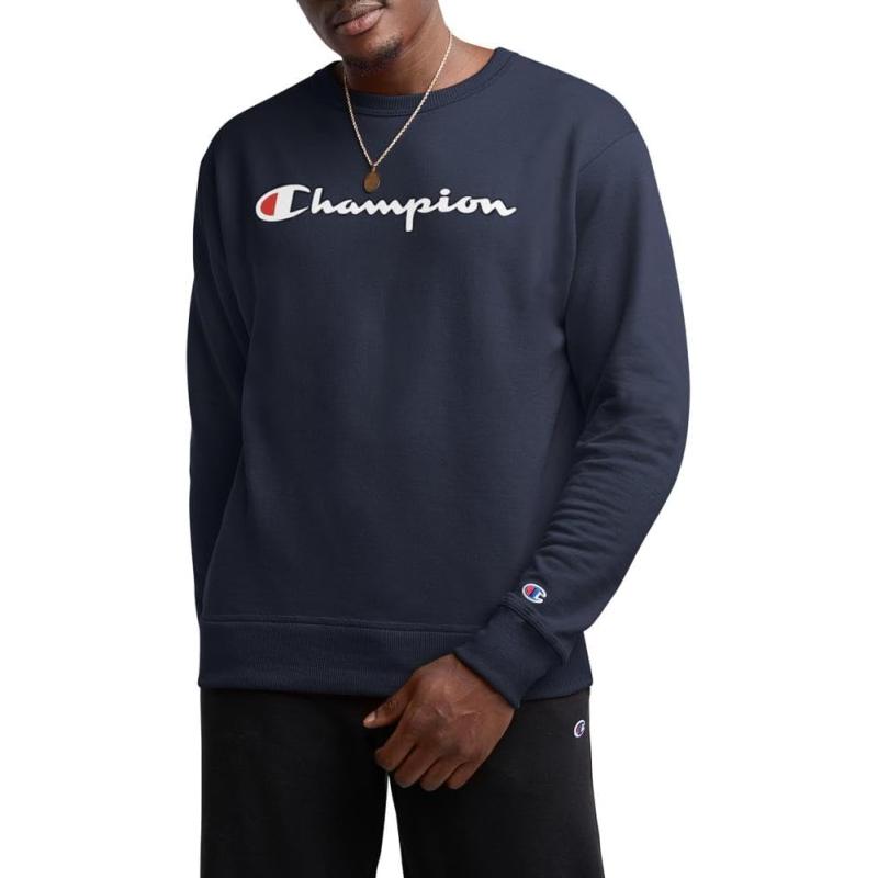 imageChampion Mens Sweatshirt Powerblend Fleece Midweight Crewneck Sweatshirt Reg Or Big ampamp TallNavy Script