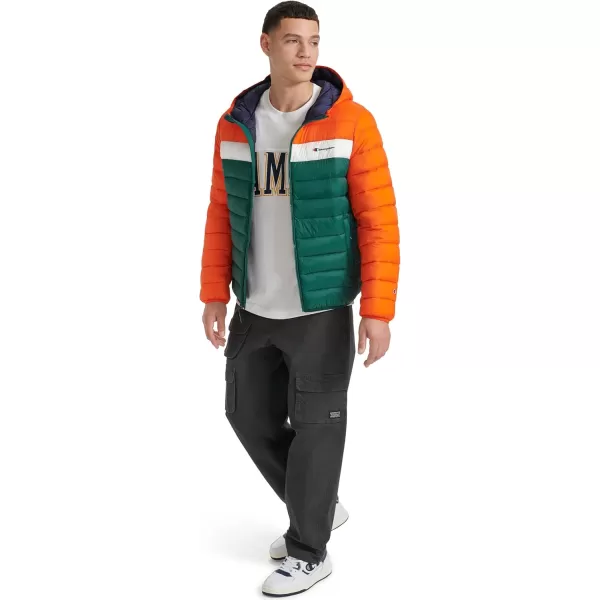 imageChampion Mens Performance Lightweight Puffer Jacket with HoodOrange Combo