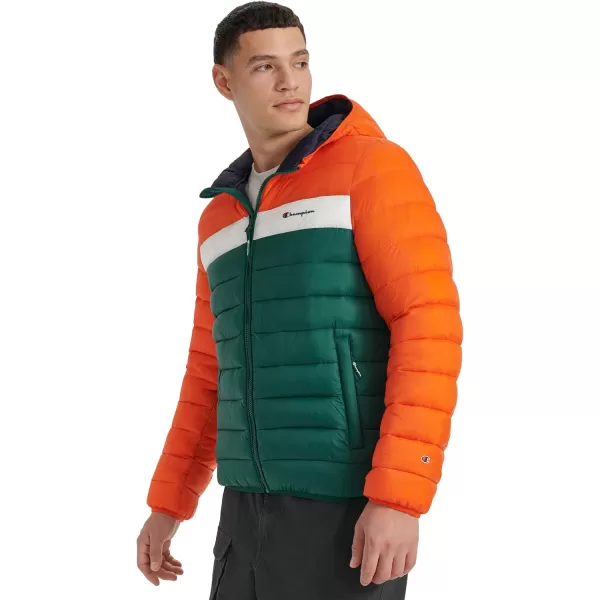 imageChampion Mens Performance Lightweight Puffer Jacket with HoodOrange Combo