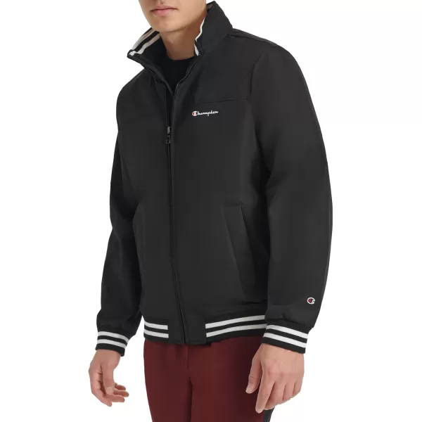 imageChampion Mens Water Resistant Varsity Bomber Jacket with Flex Stand CollarBlack