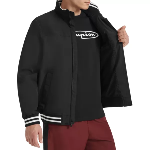 imageChampion Mens Water Resistant Varsity Bomber Jacket with Flex Stand CollarBlack