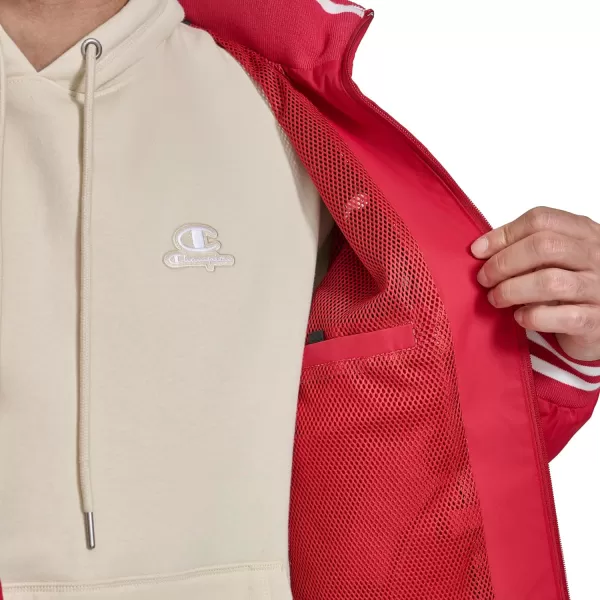 imageChampion Mens Water Resistant Varsity Bomber Jacket with Flex Stand CollarChili Pepper