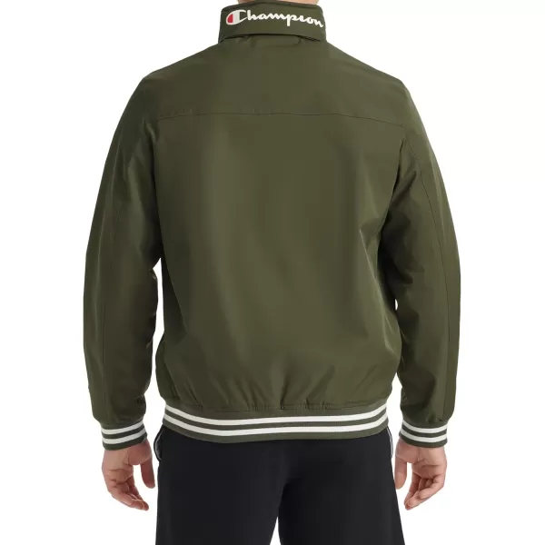 imageChampion Mens Water Resistant Varsity Bomber Jacket with Flex Stand CollarForest Night