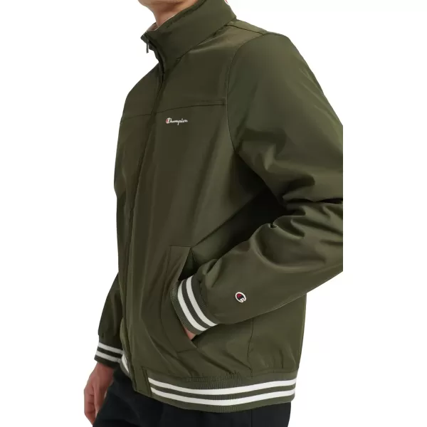 imageChampion Mens Water Resistant Varsity Bomber Jacket with Flex Stand CollarForest Night