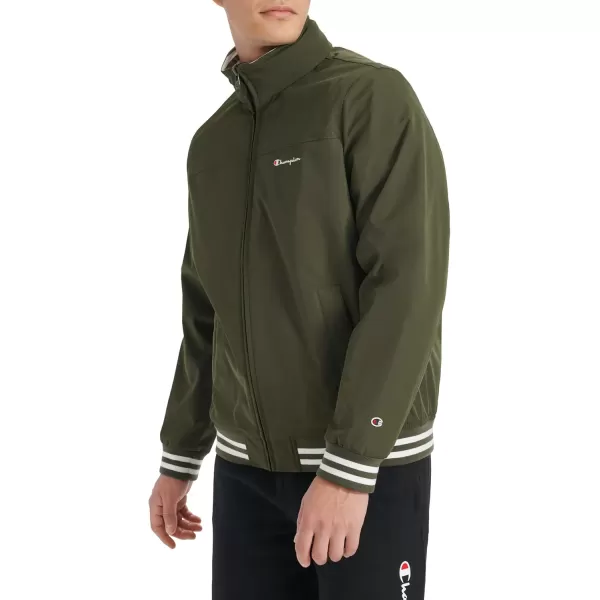 imageChampion Mens Water Resistant Varsity Bomber Jacket with Flex Stand CollarForest Night