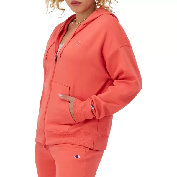 imageChampion Womens Fullzip Hoodie Powerblend Fleece Sweatshirt Hoodie Sweatshirt for Women Plus Size AvailableHigh Tide Coral C Logo